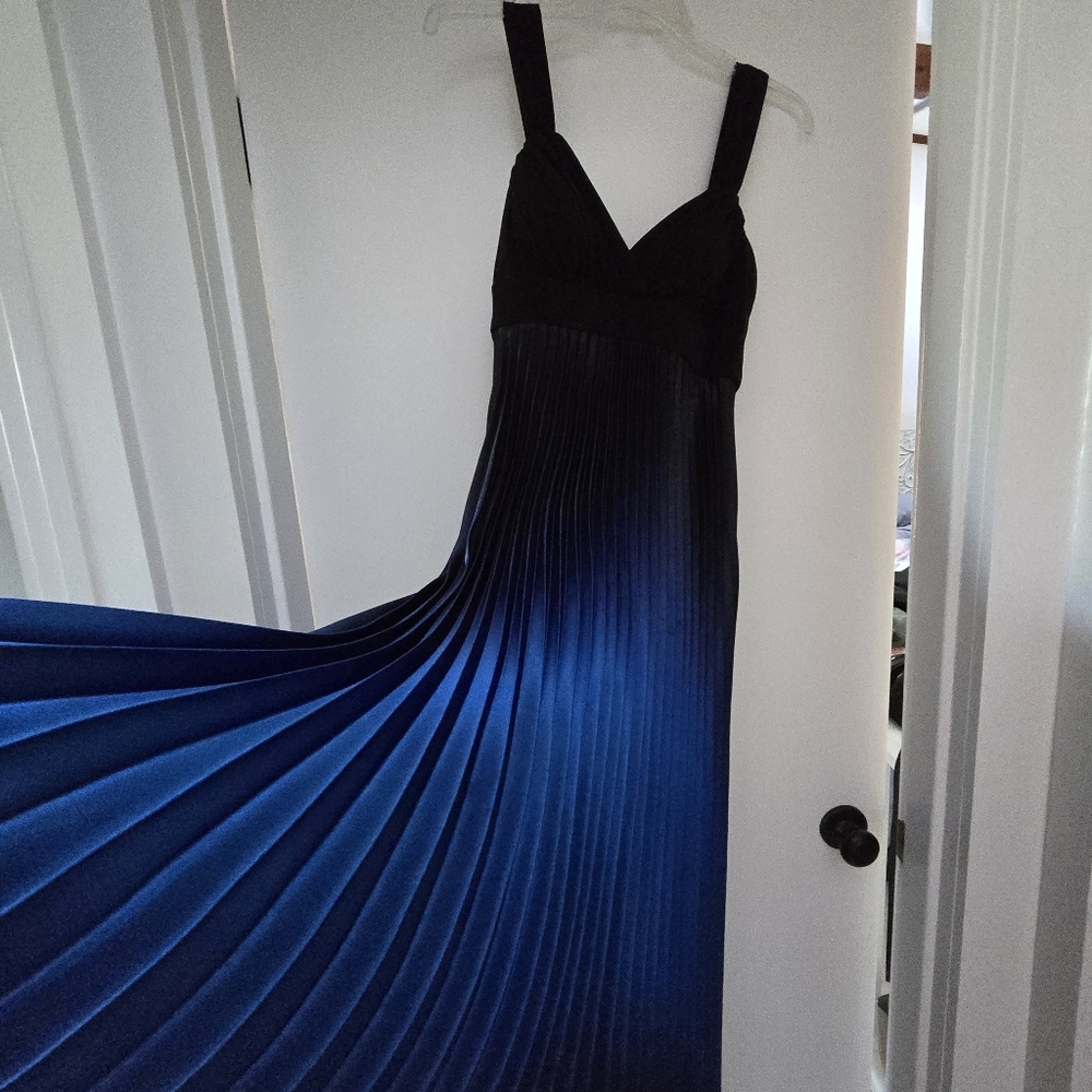 Cache Ombre Black to Blue Pleated Maxi Dress